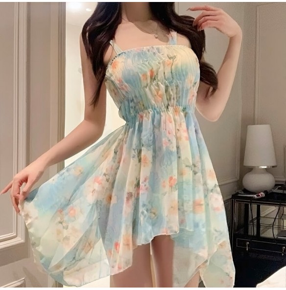 FEE ET MOI - Monet’s Garden Deep V Floral Dress (Blue) FEE ET MOI - Monet’s Garden Deep V Floral Dress (Blue)